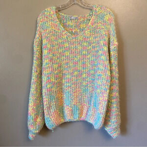 COCO MODA sweater colorful pastel sweater V neck cotton blend